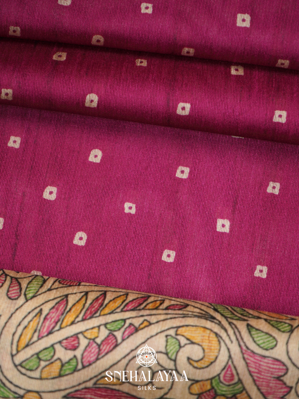 Magenta  Madhubani Printed Saree