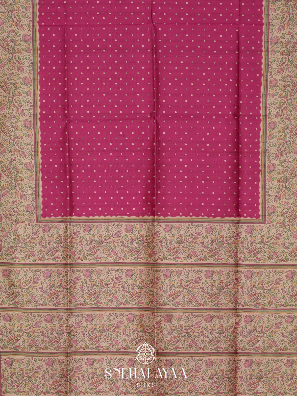 Magenta  Madhubani Printed Saree