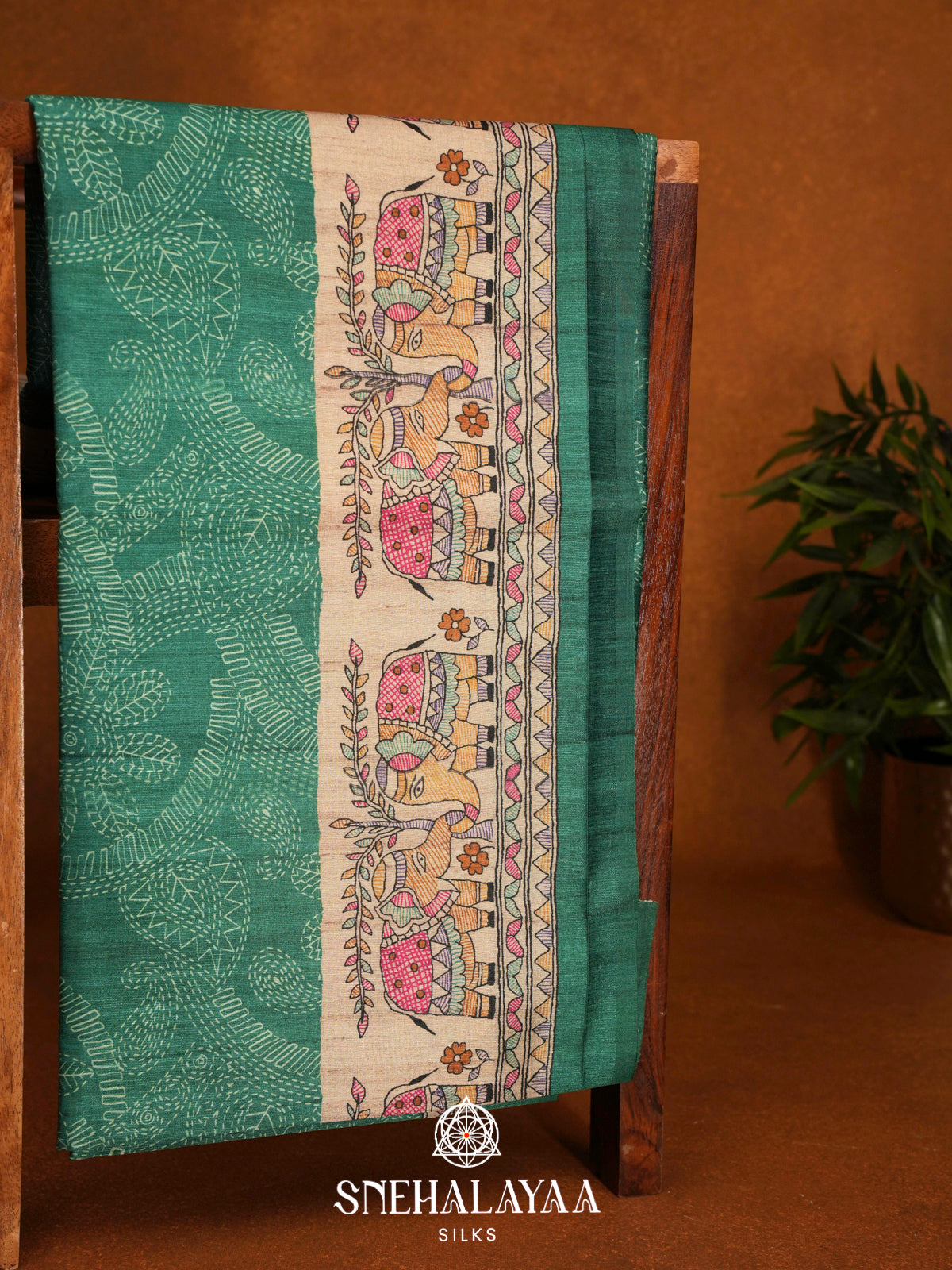 Sea Green  Madhubani Printed Saree