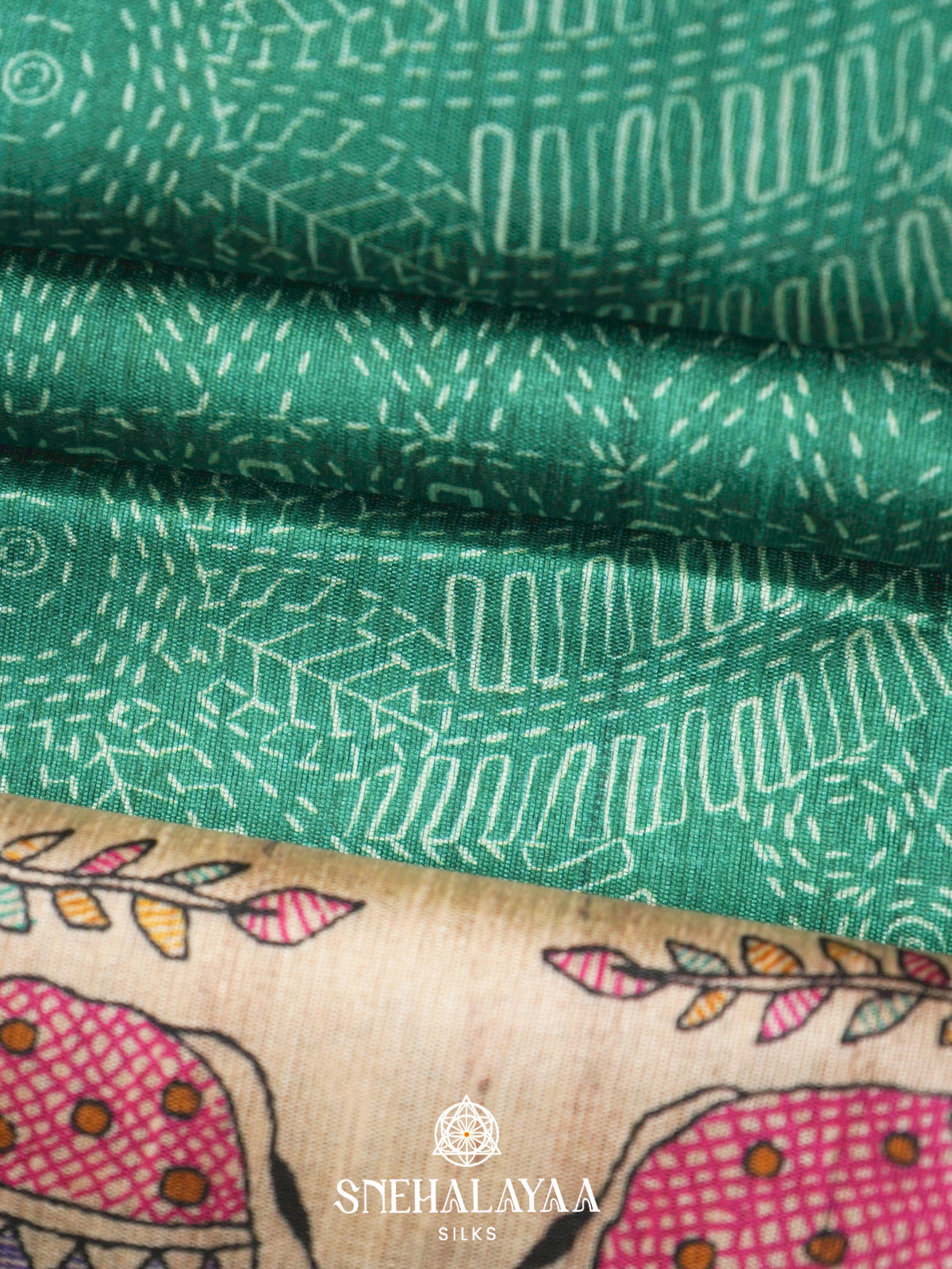 Sea Green  Madhubani Printed Saree