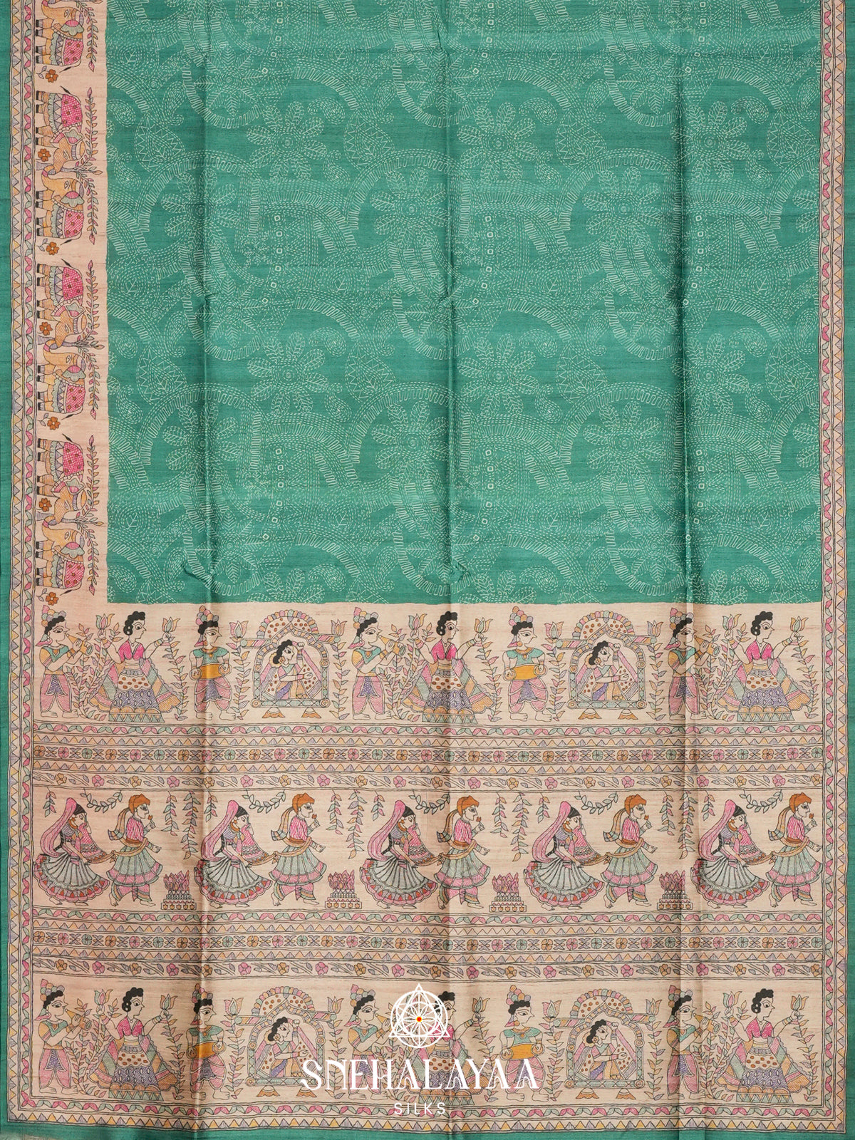 Sea Green  Madhubani Printed Saree