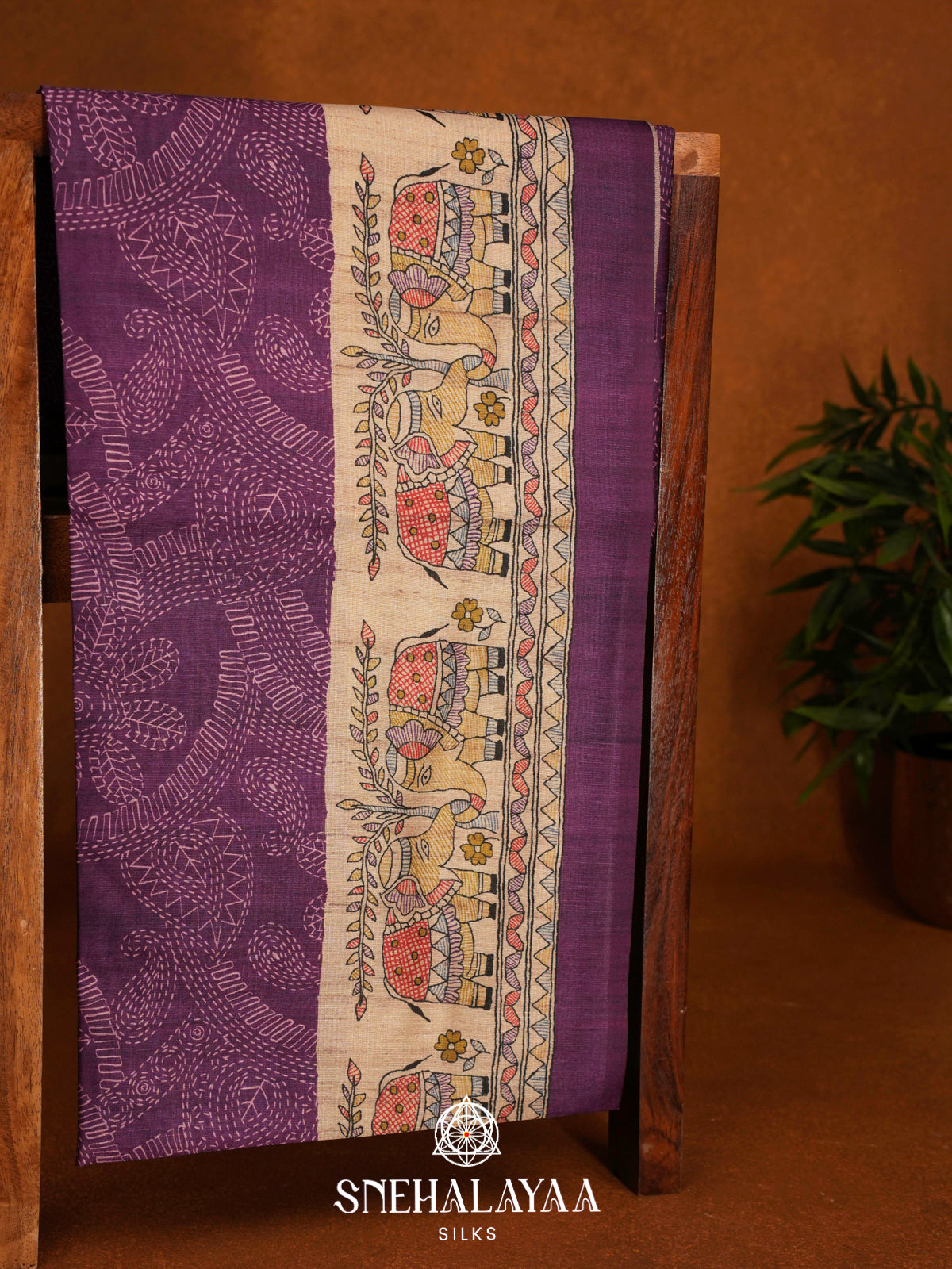 Purple Madhubani Tussar Saree