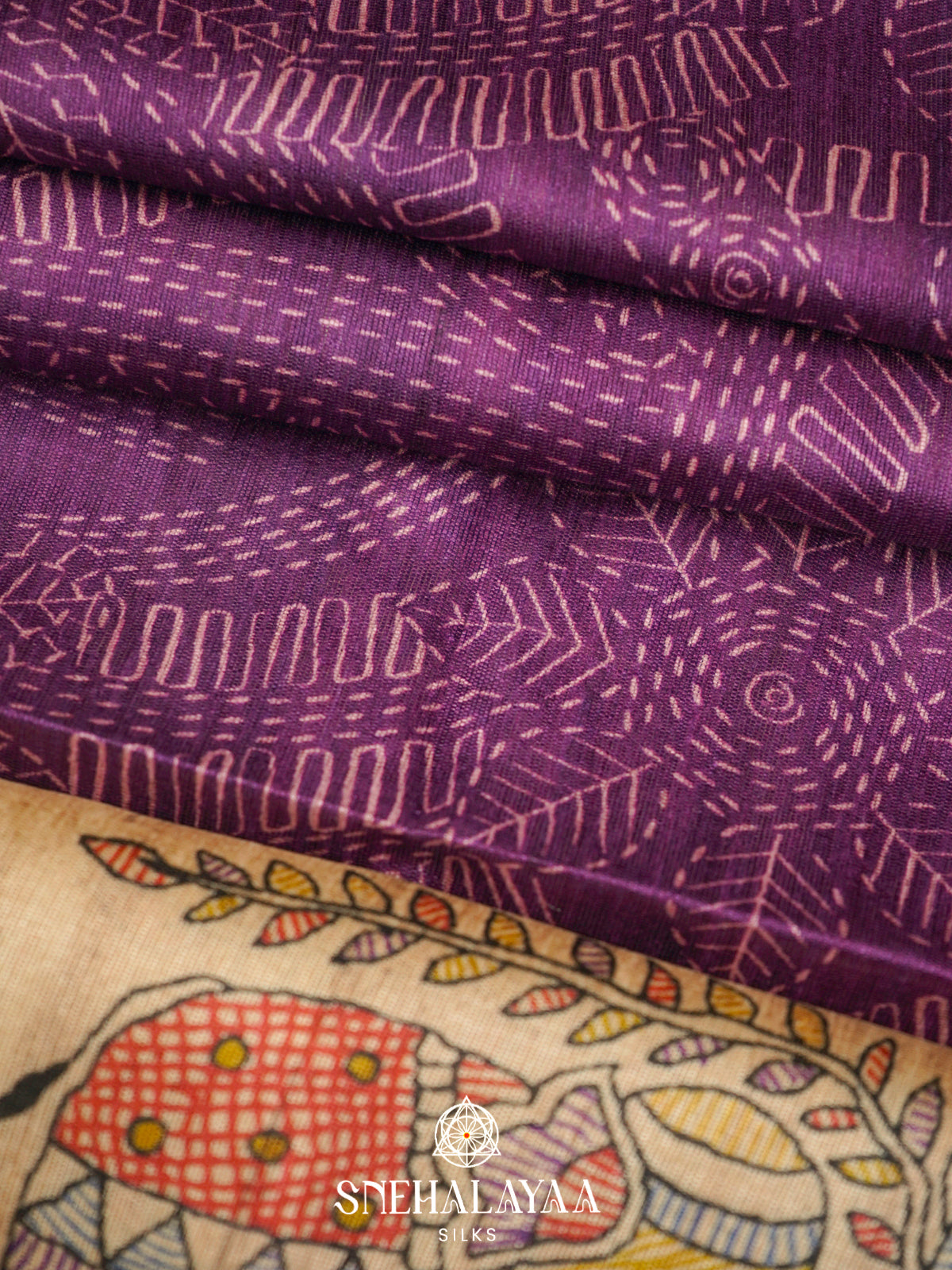 Purple Madhubani Tussar Saree