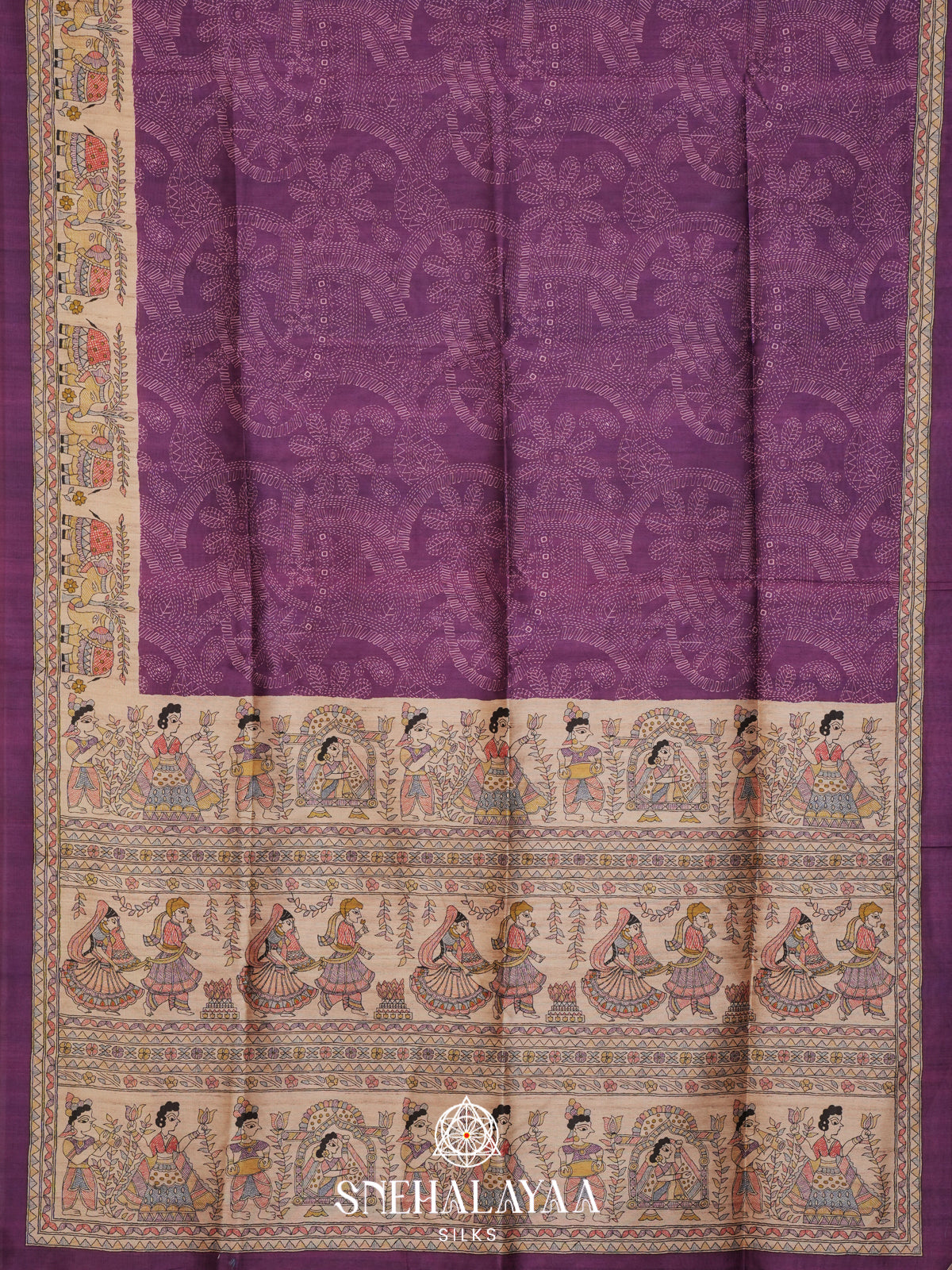 Purple Madhubani Tussar Saree