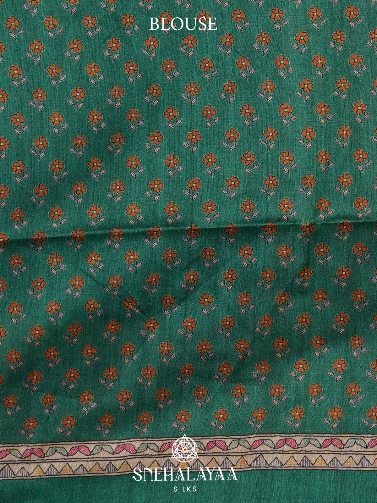 Teal Green Madhubani Printed Tussar Saree