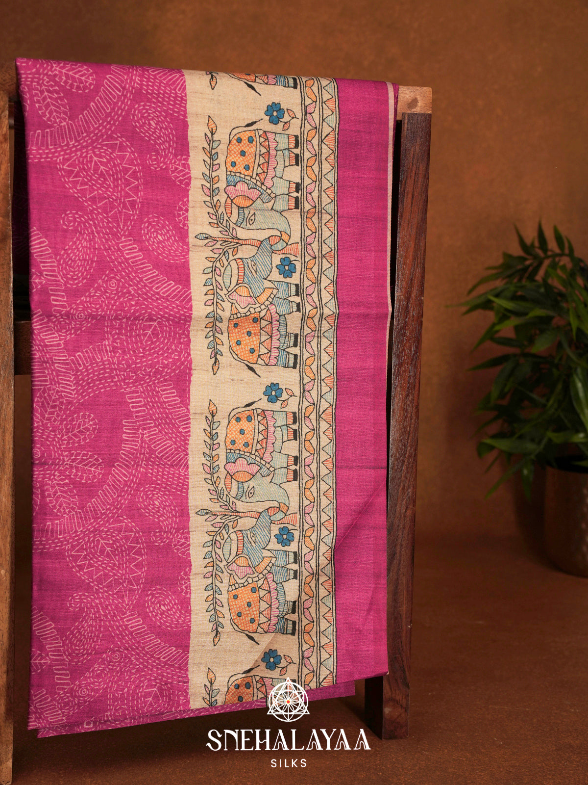 Pink  Madhubani Printed Saree