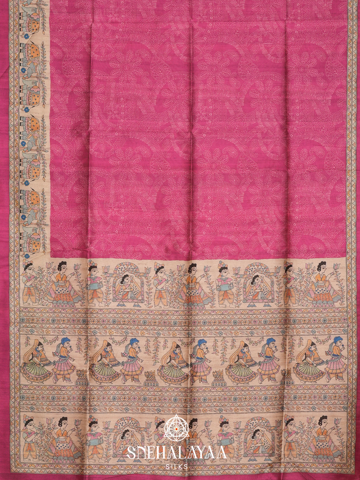 Pink  Madhubani Printed Saree