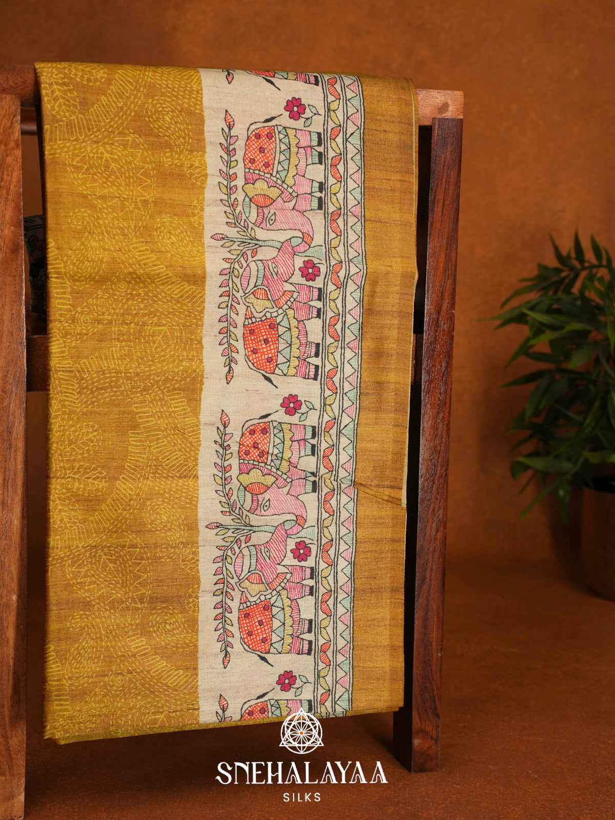 Mustard Yellow  Madhubani Printed Saree