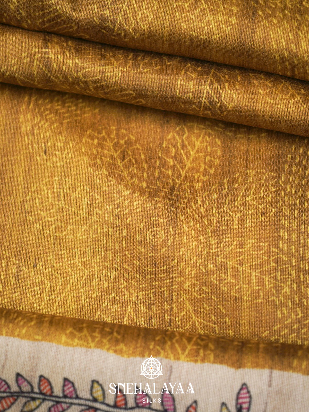 Mustard Yellow  Madhubani Printed Saree