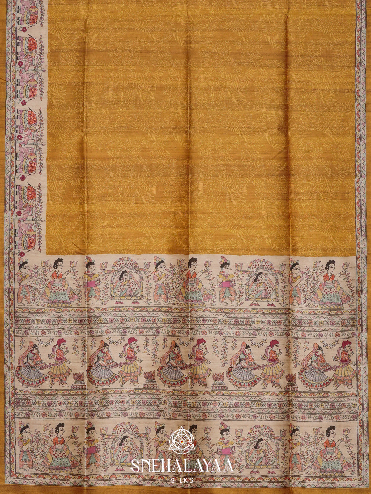 Mustard Yellow  Madhubani Printed Saree