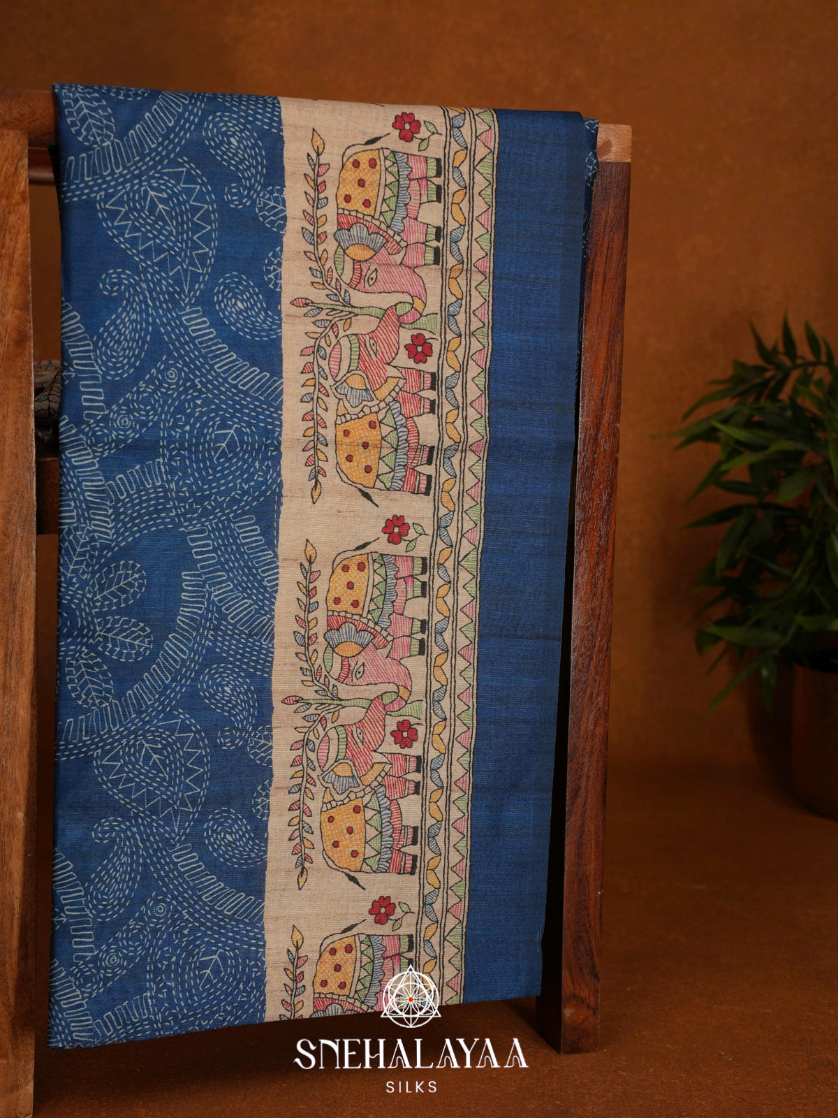 Navy Blue  Madhubani Printed Saree