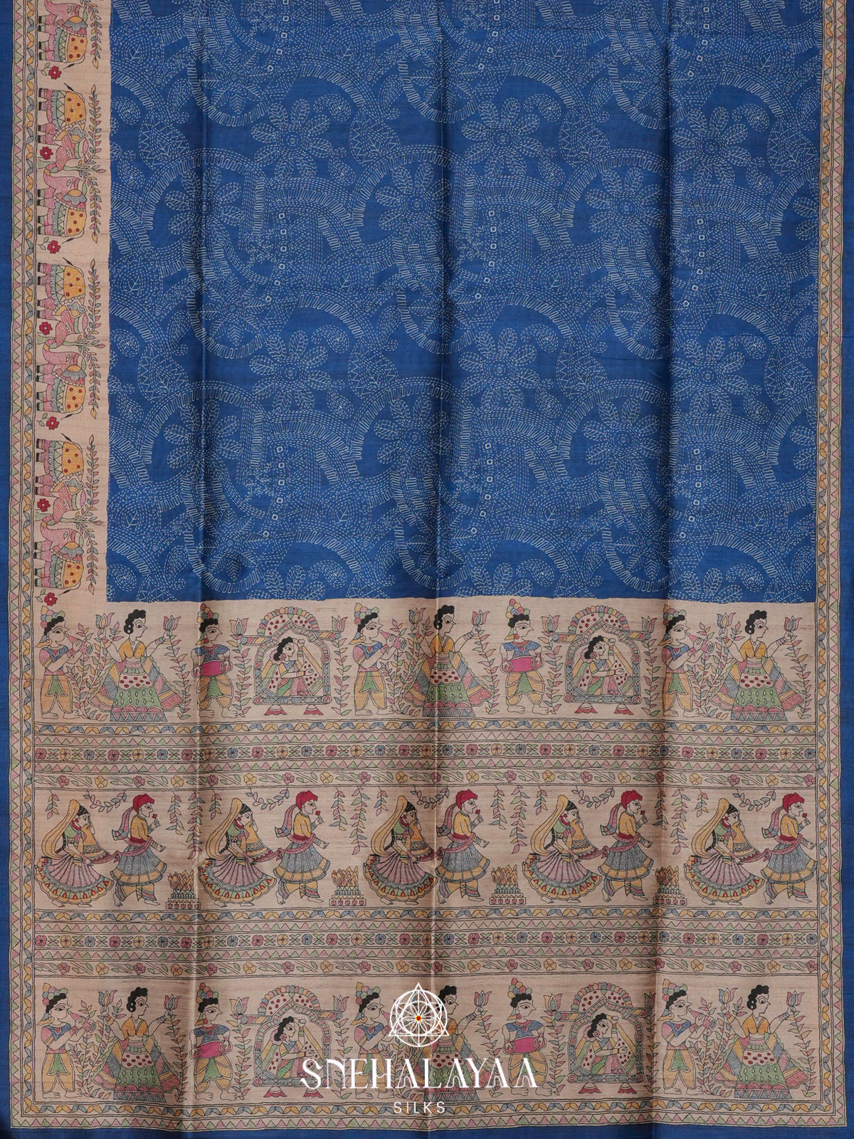 Navy Blue  Madhubani Printed Saree