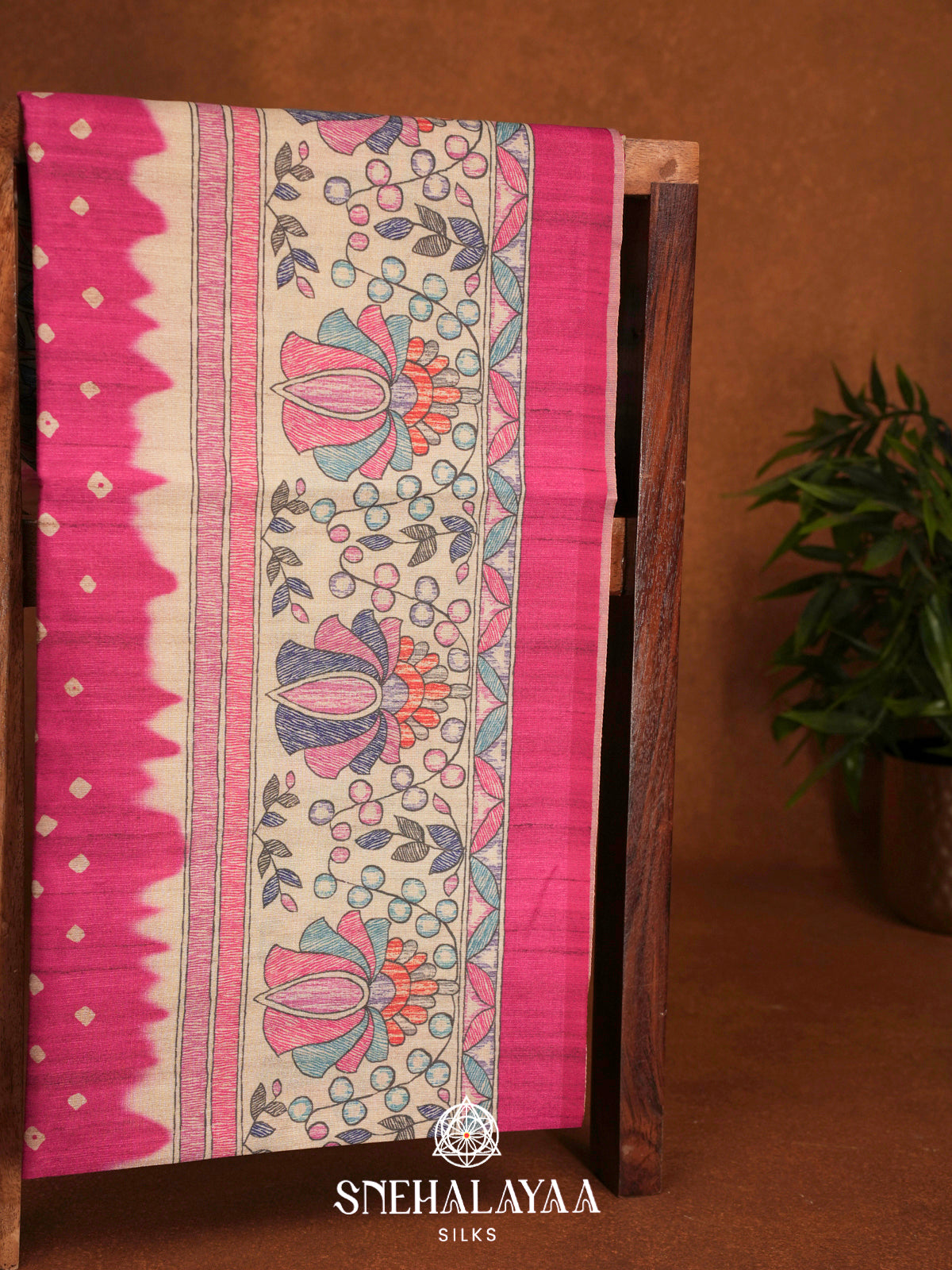 Pink  Madhubani Printed Saree