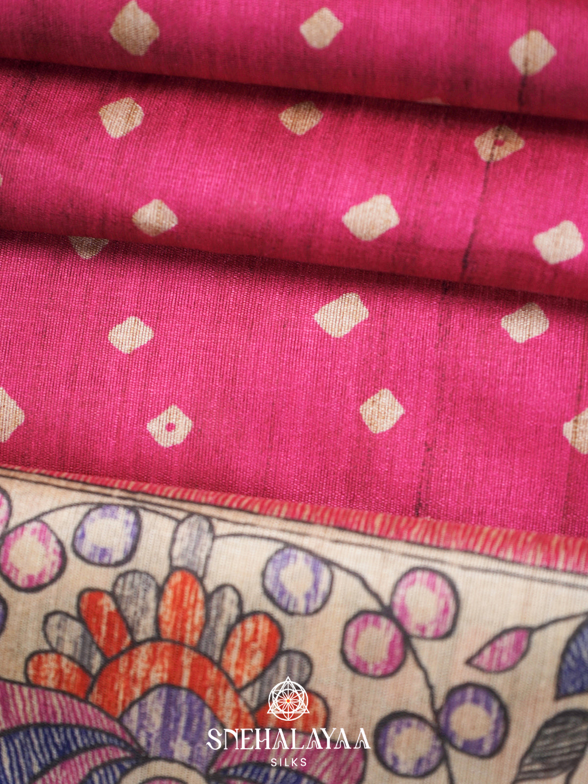 Pink  Madhubani Printed Saree
