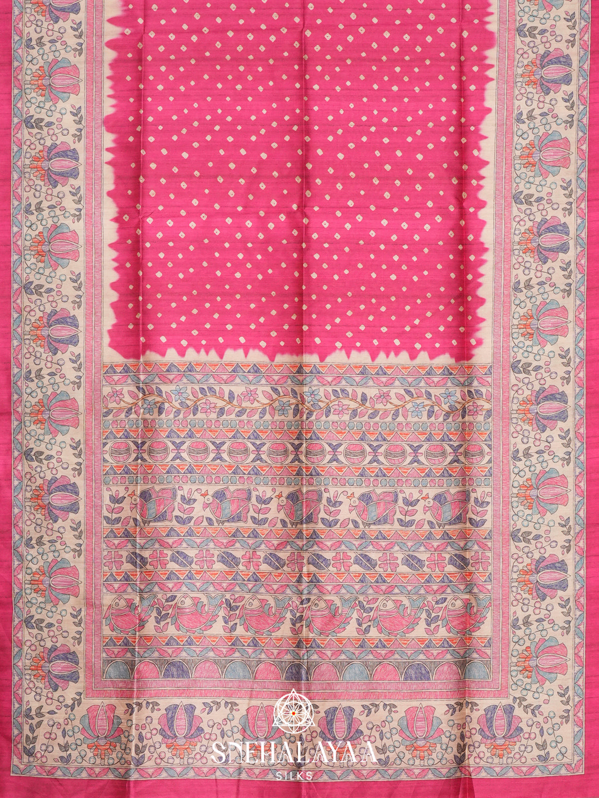 Pink  Madhubani Printed Saree