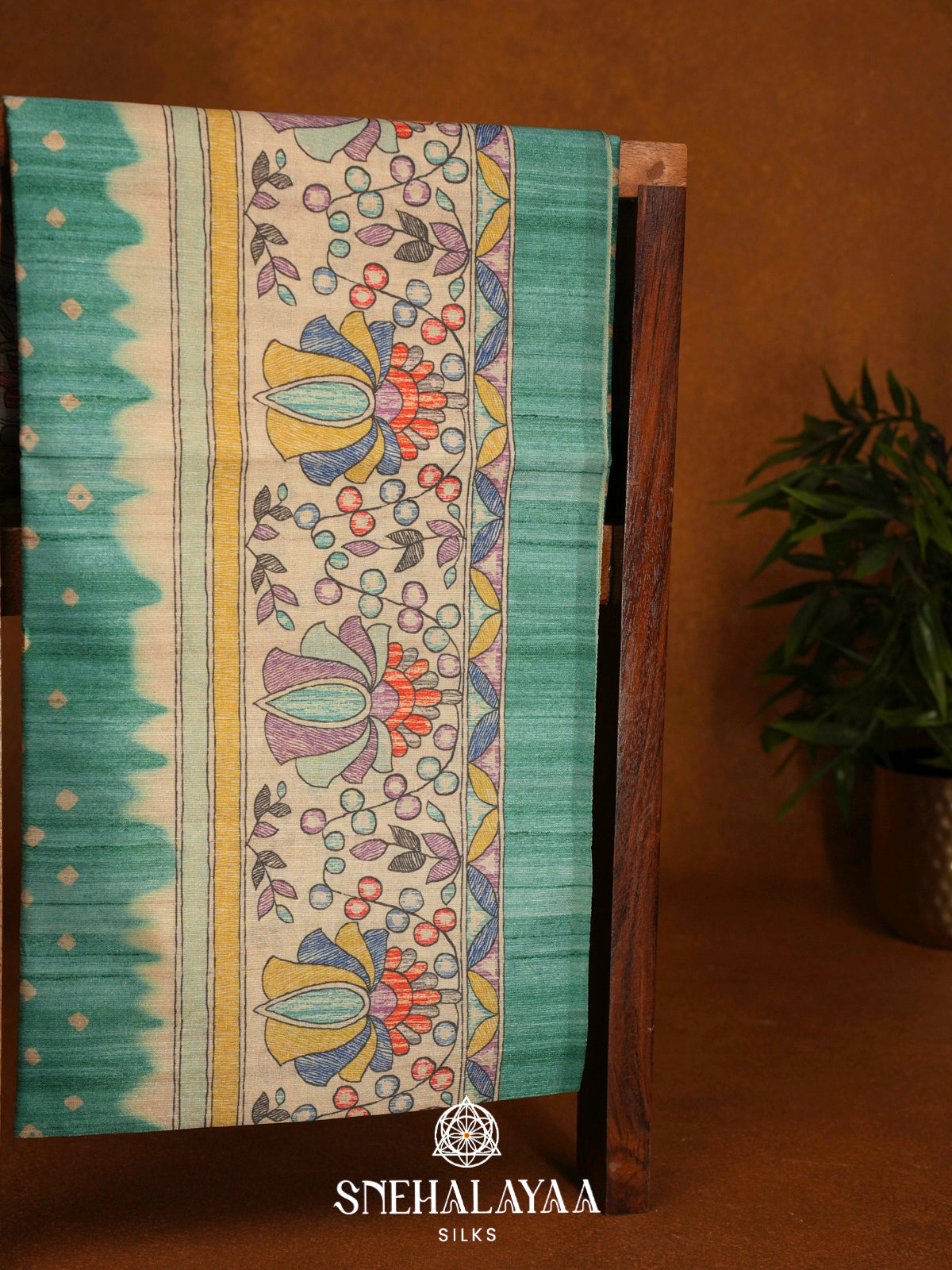 Teal Green  Madhubani Printed Saree