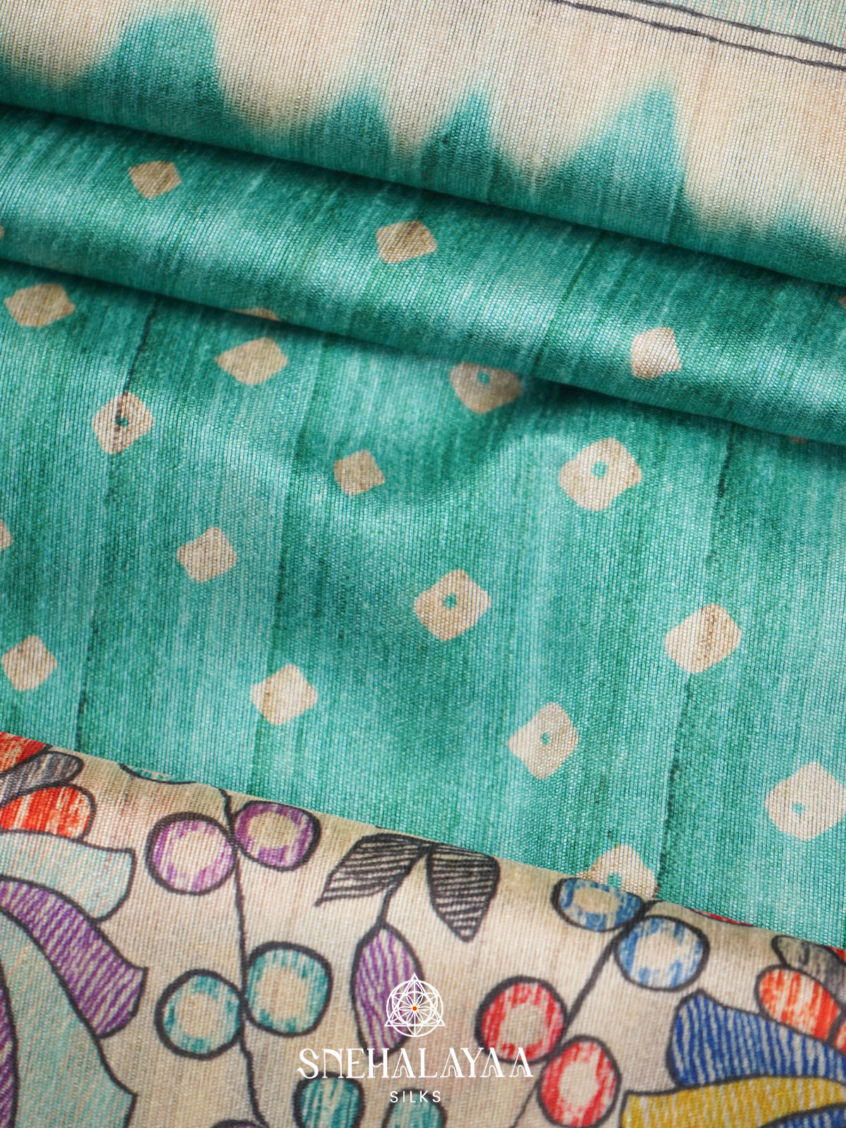 Teal Green  Madhubani Printed Saree