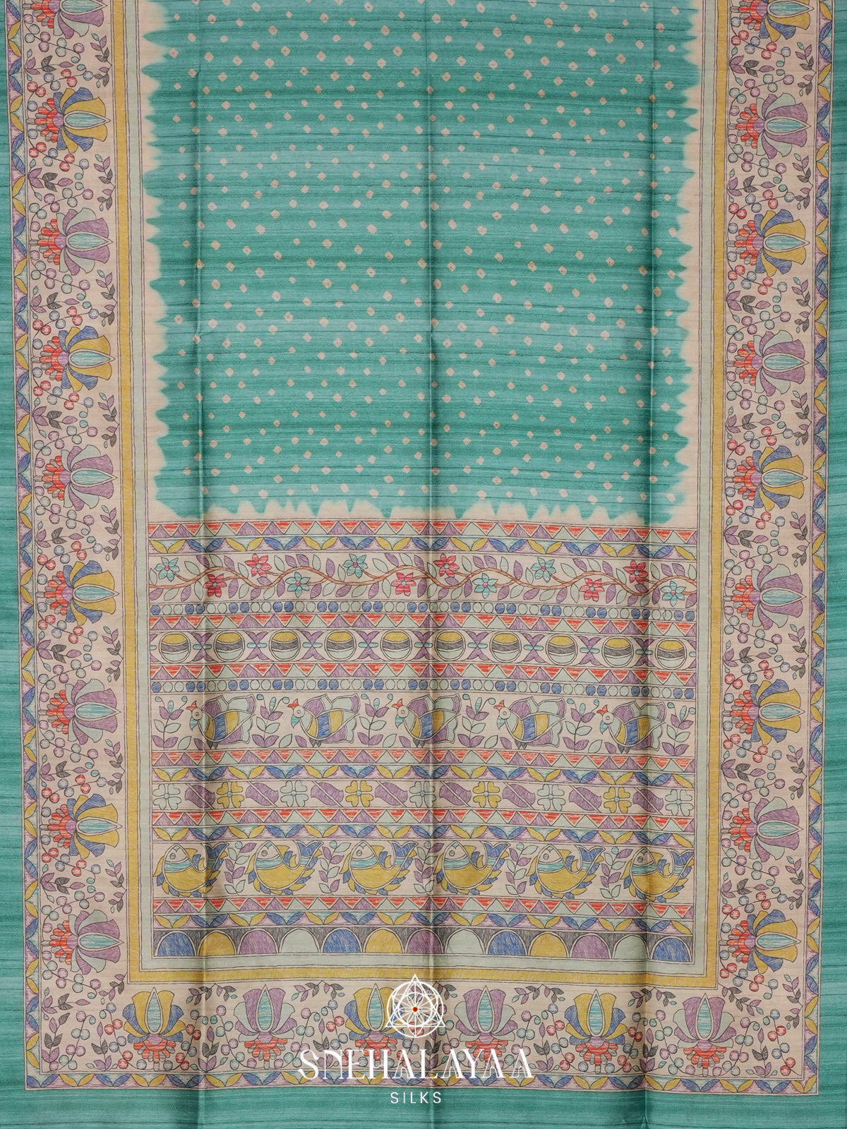 Teal Green  Madhubani Printed Saree