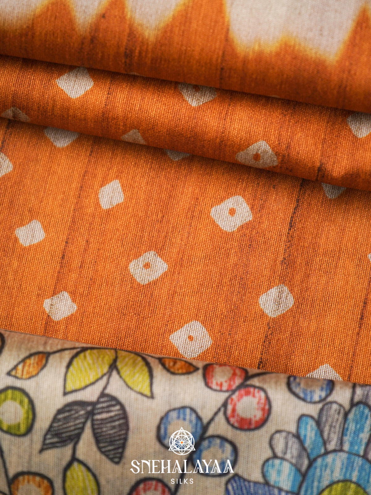 Orange  Madhubani Printed Saree