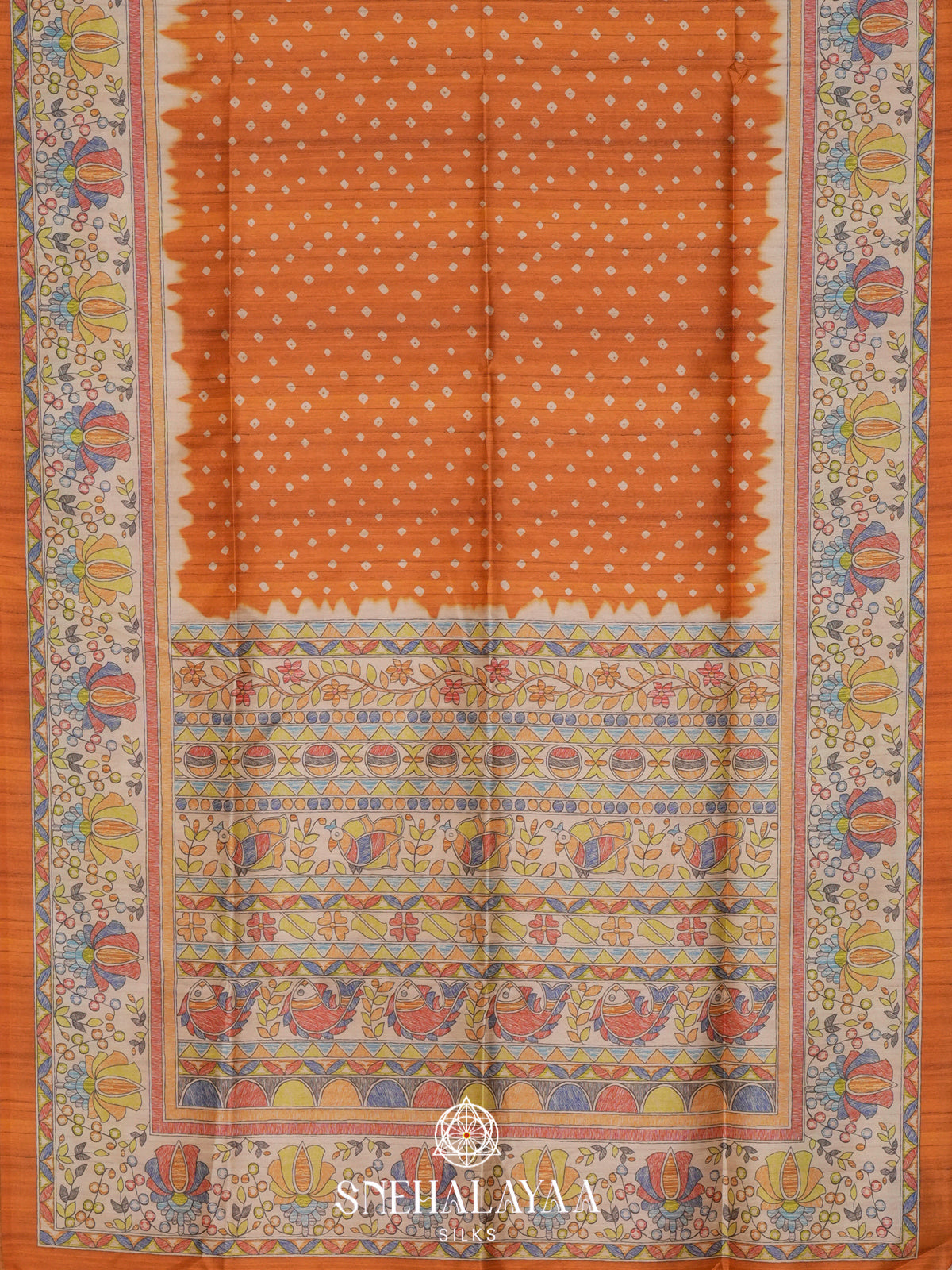 Orange  Madhubani Printed Saree