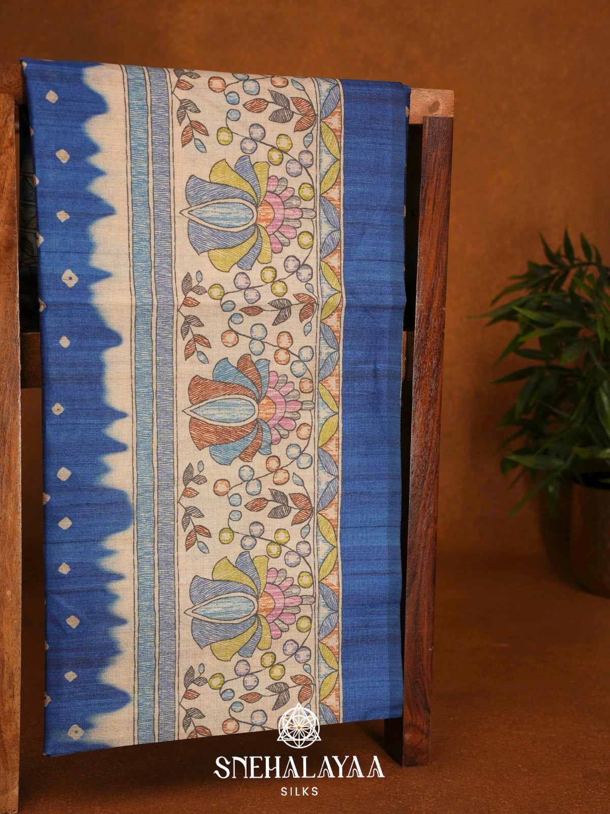 Royal Blue  Madhubani Printed Saree