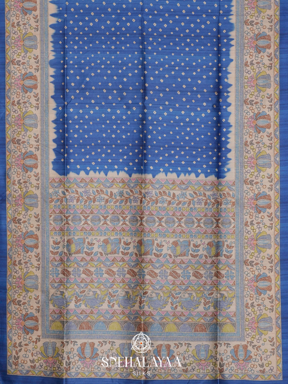 Royal Blue  Madhubani Printed Saree