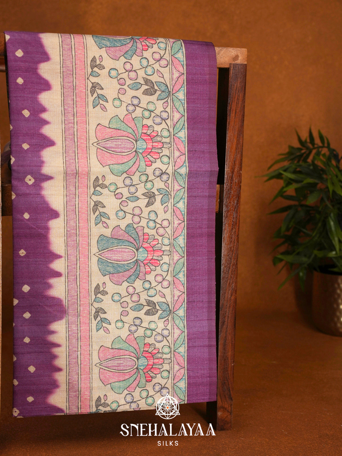 Purple  Madhubani Printed Saree