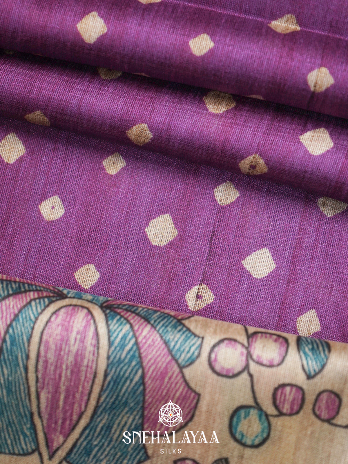 Purple  Madhubani Printed Saree