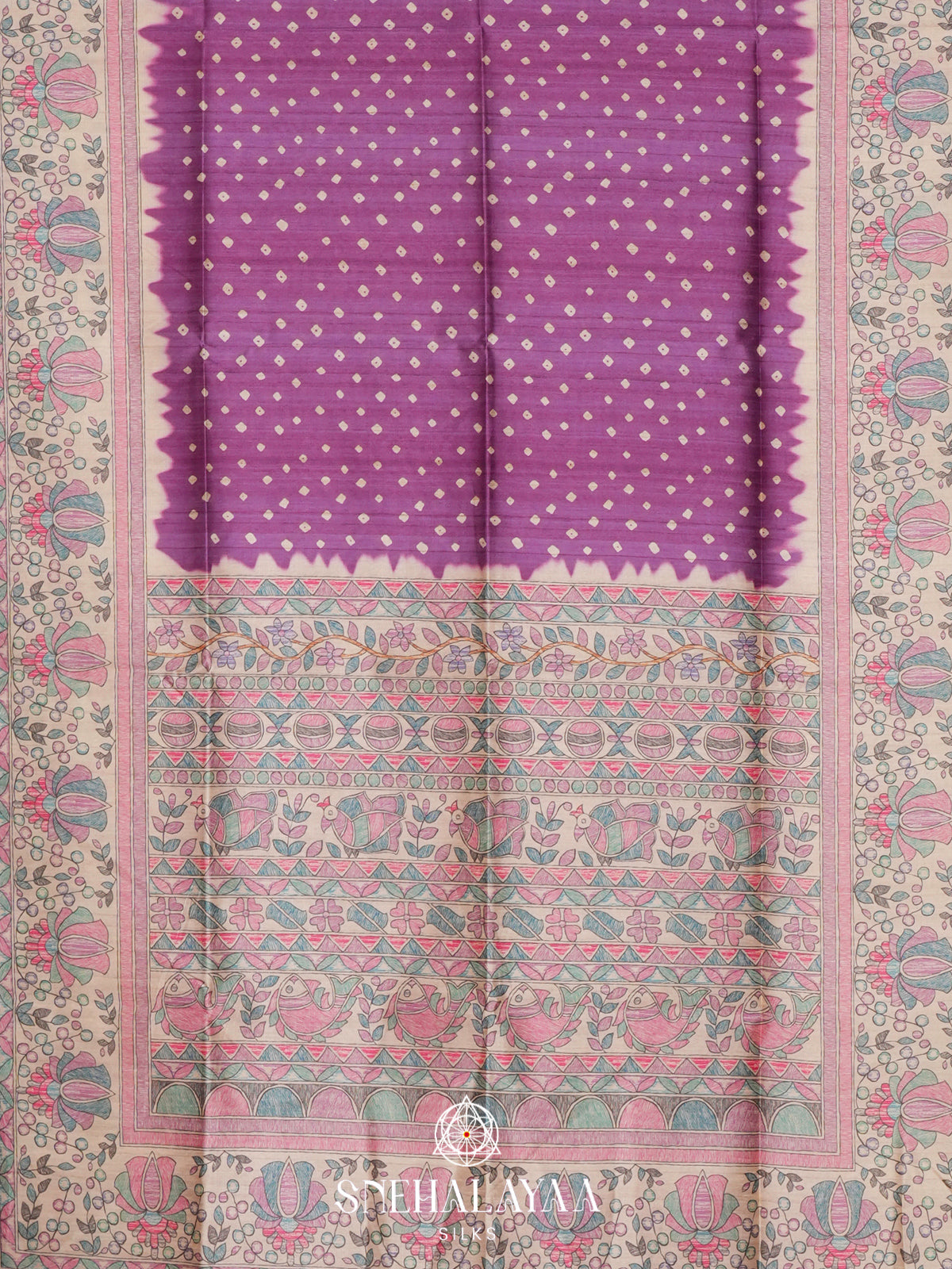 Purple  Madhubani Printed Saree