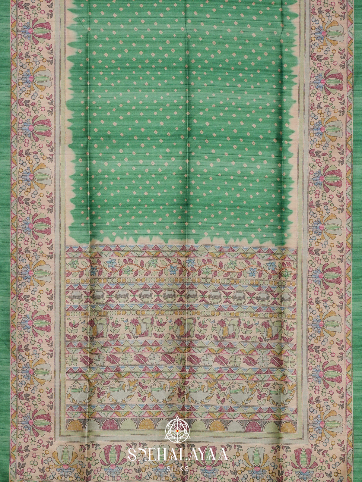 Jade Green  Madhubani Printed Saree