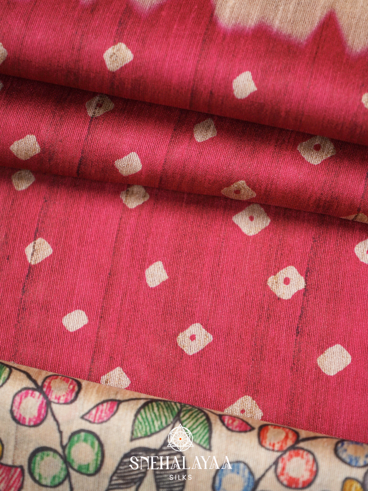 Cherry Red  Madhubani Printed Saree