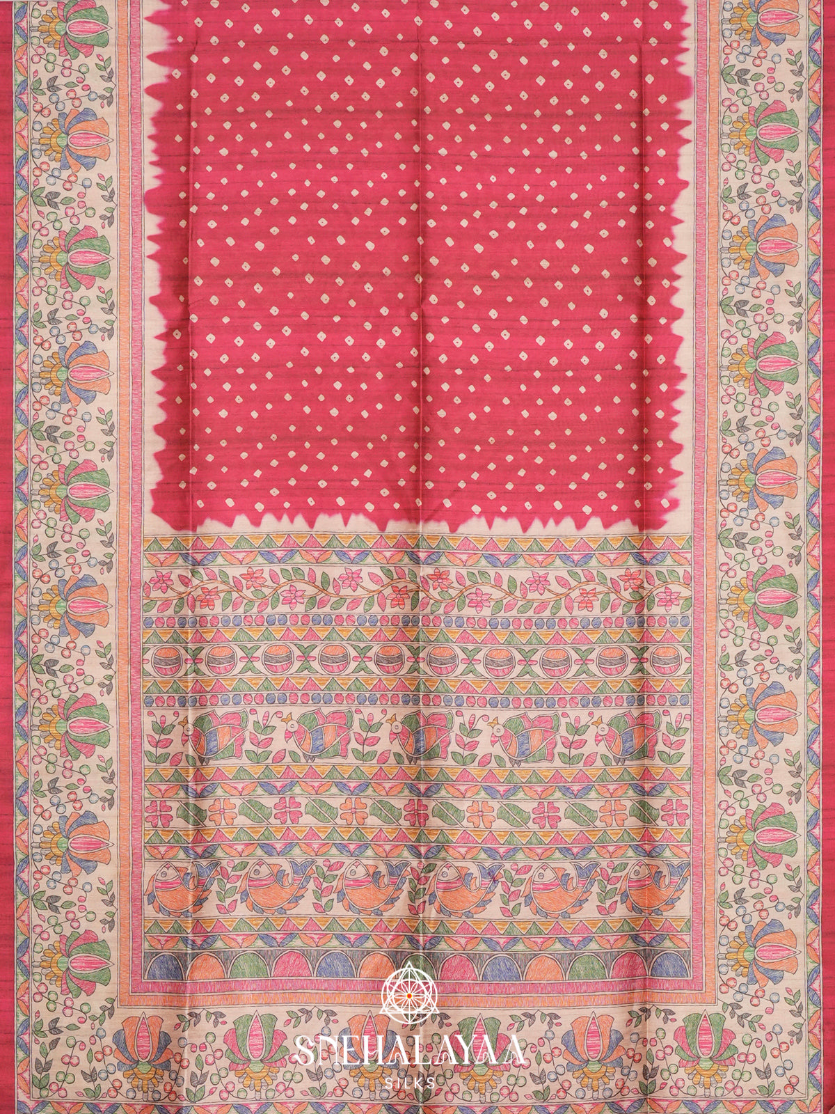 Cherry Red  Madhubani Printed Saree