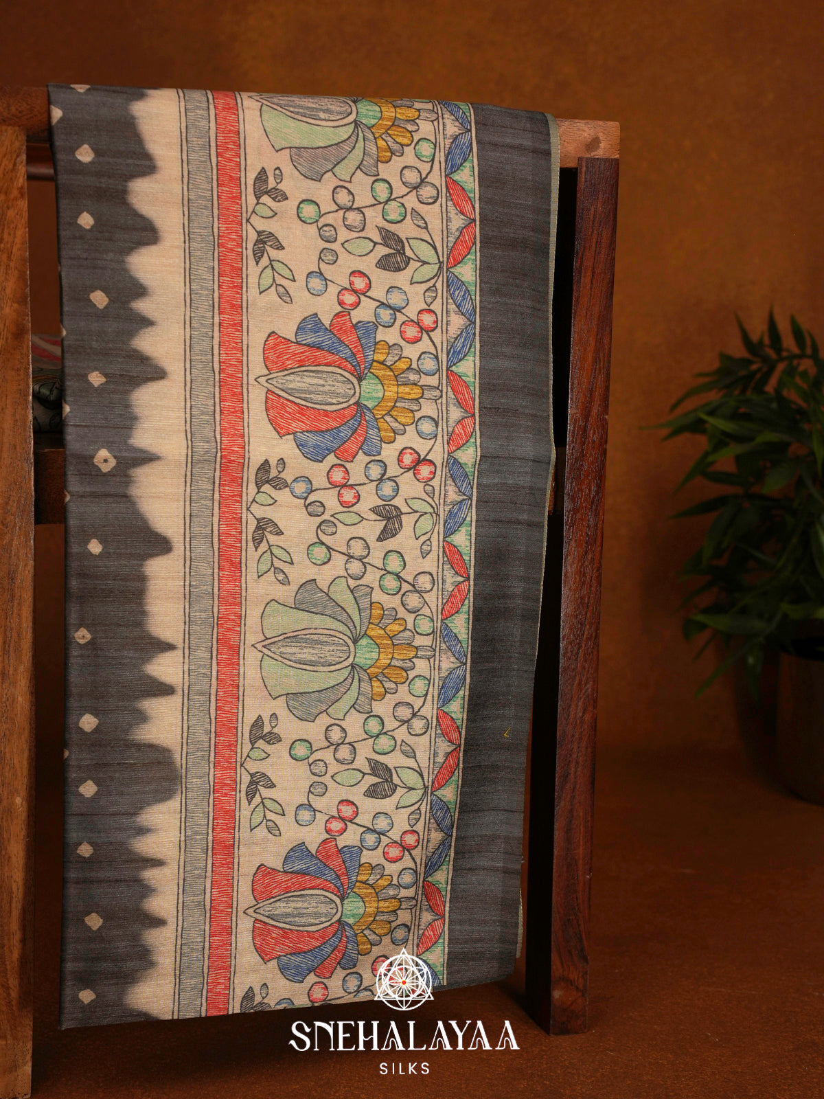 Black Madhubani Tussar Saree