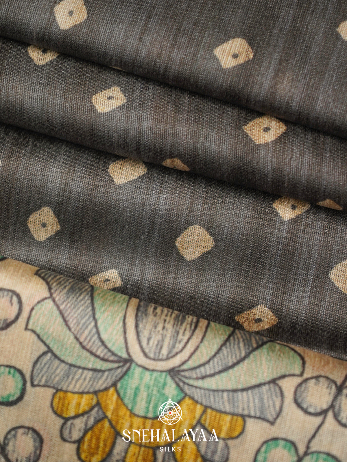 Black Madhubani Tussar Saree