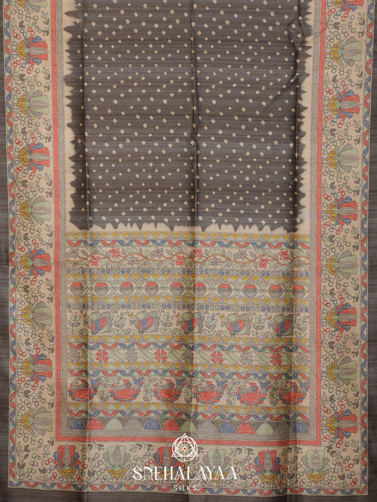 Black Madhubani Tussar Saree