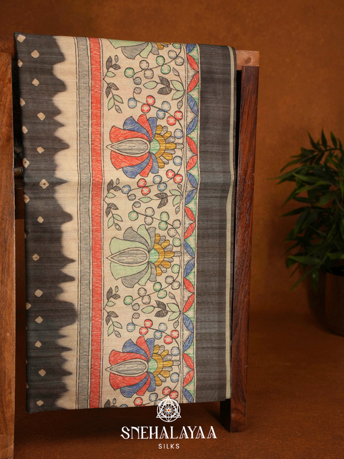 Black Madhubani Tussar Saree