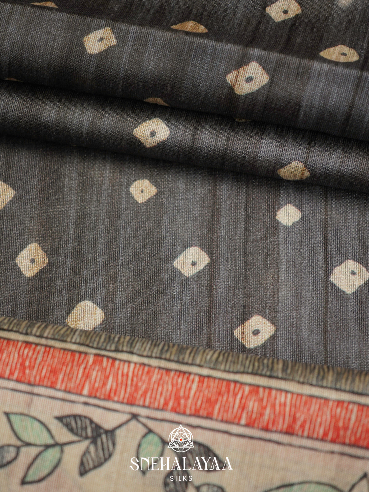 Black Madhubani Tussar Saree