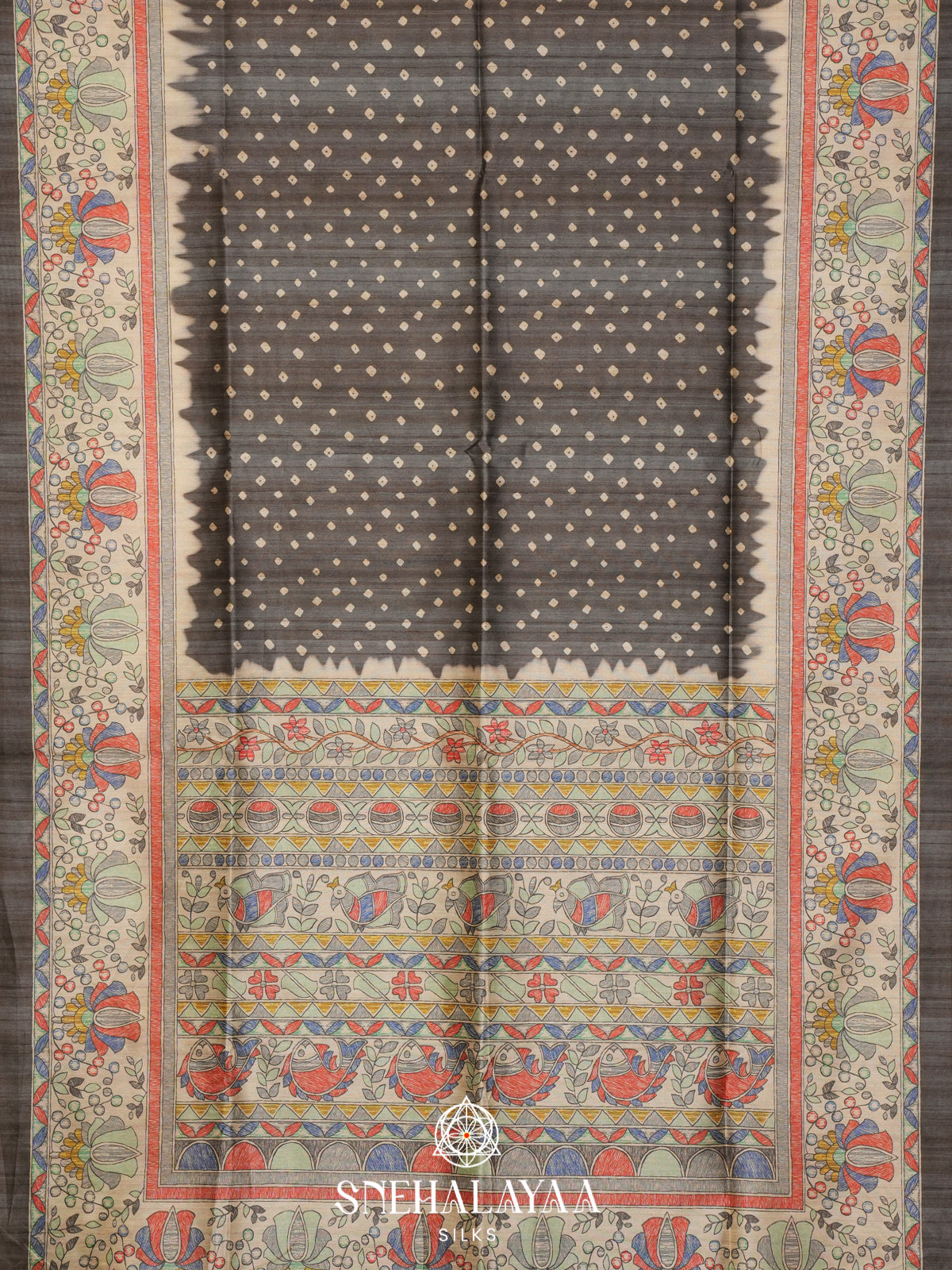 Black Madhubani Tussar Saree