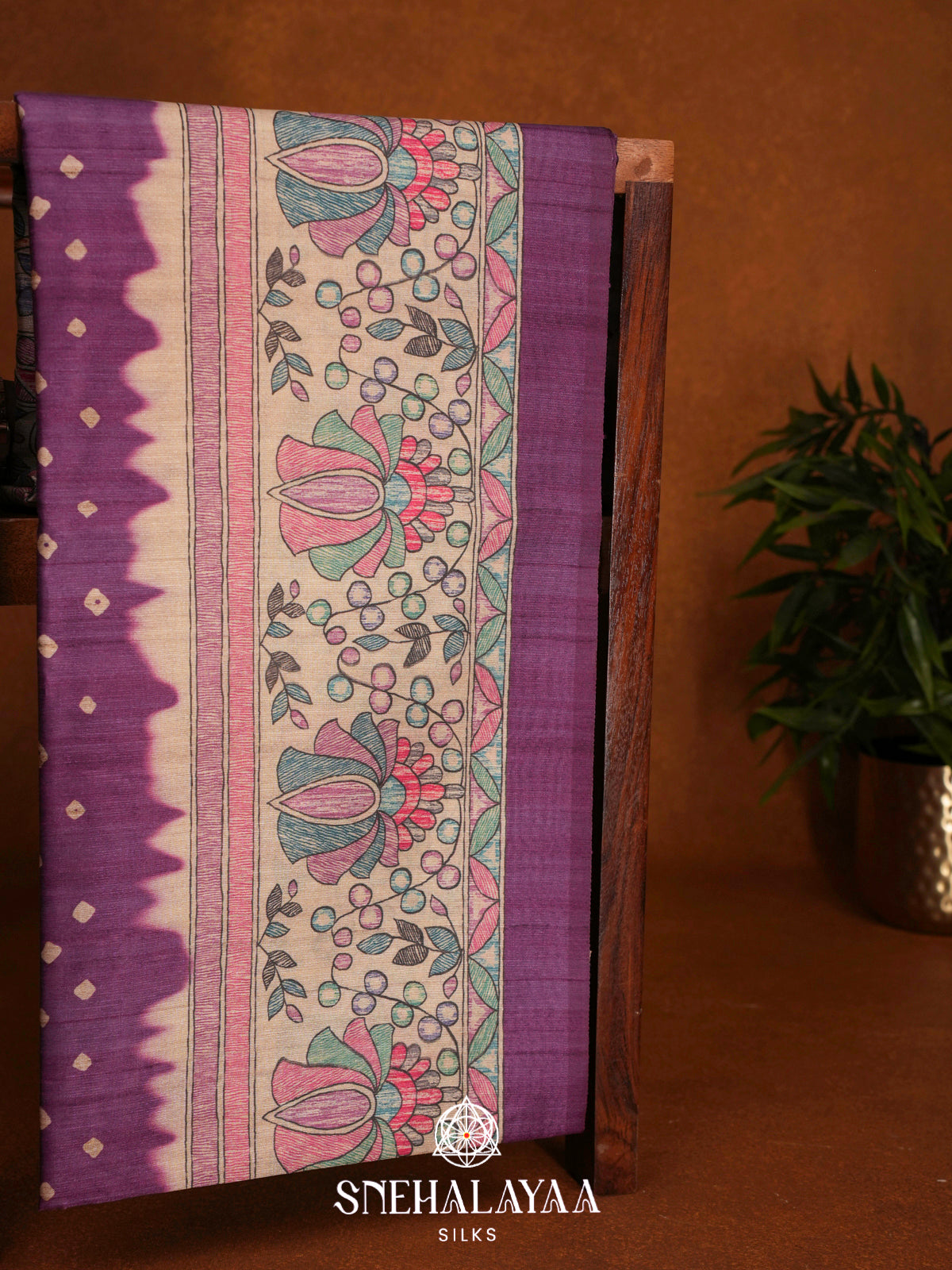 Purple  Madhubani Printed Saree