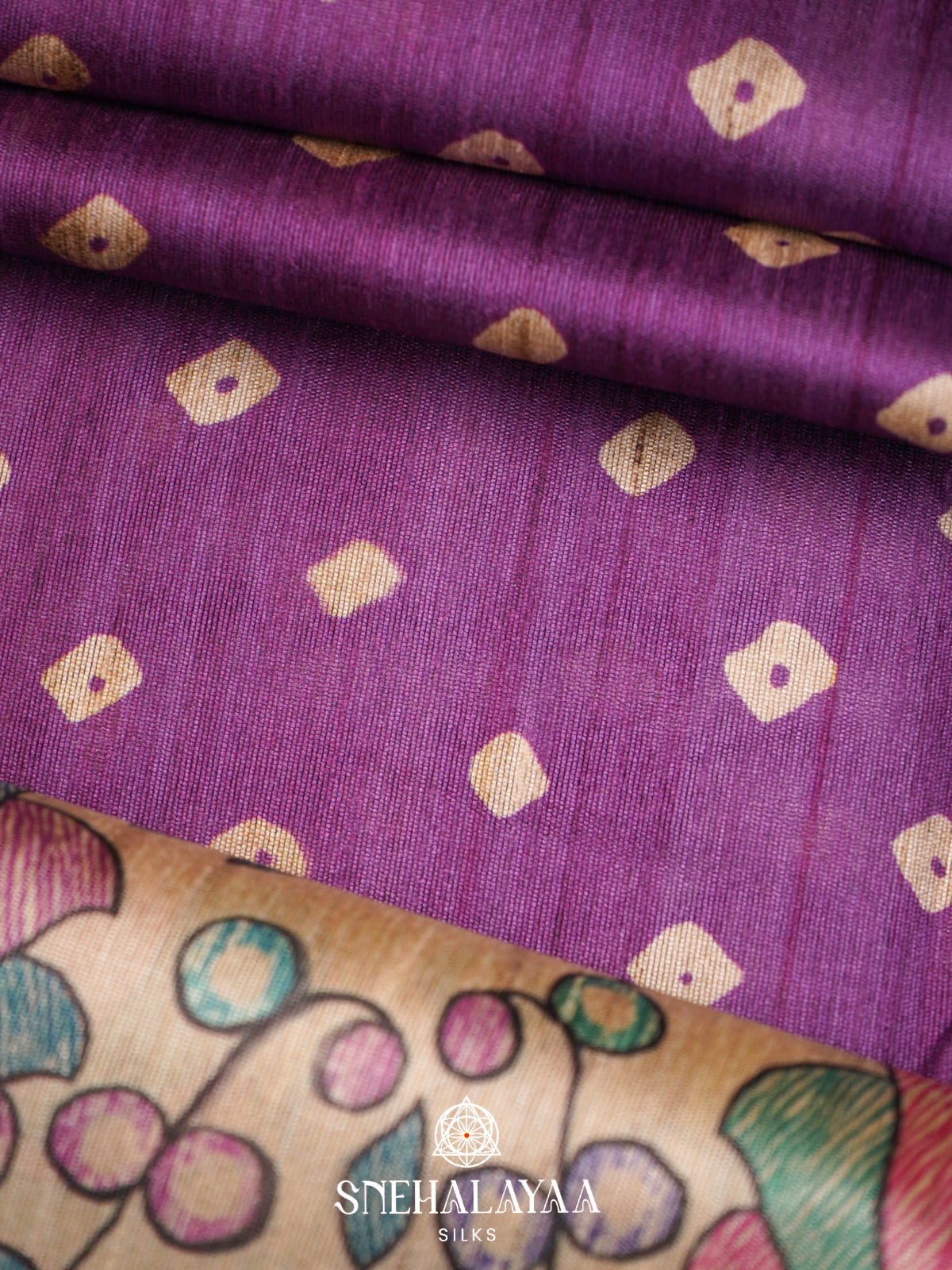 Purple  Madhubani Printed Saree