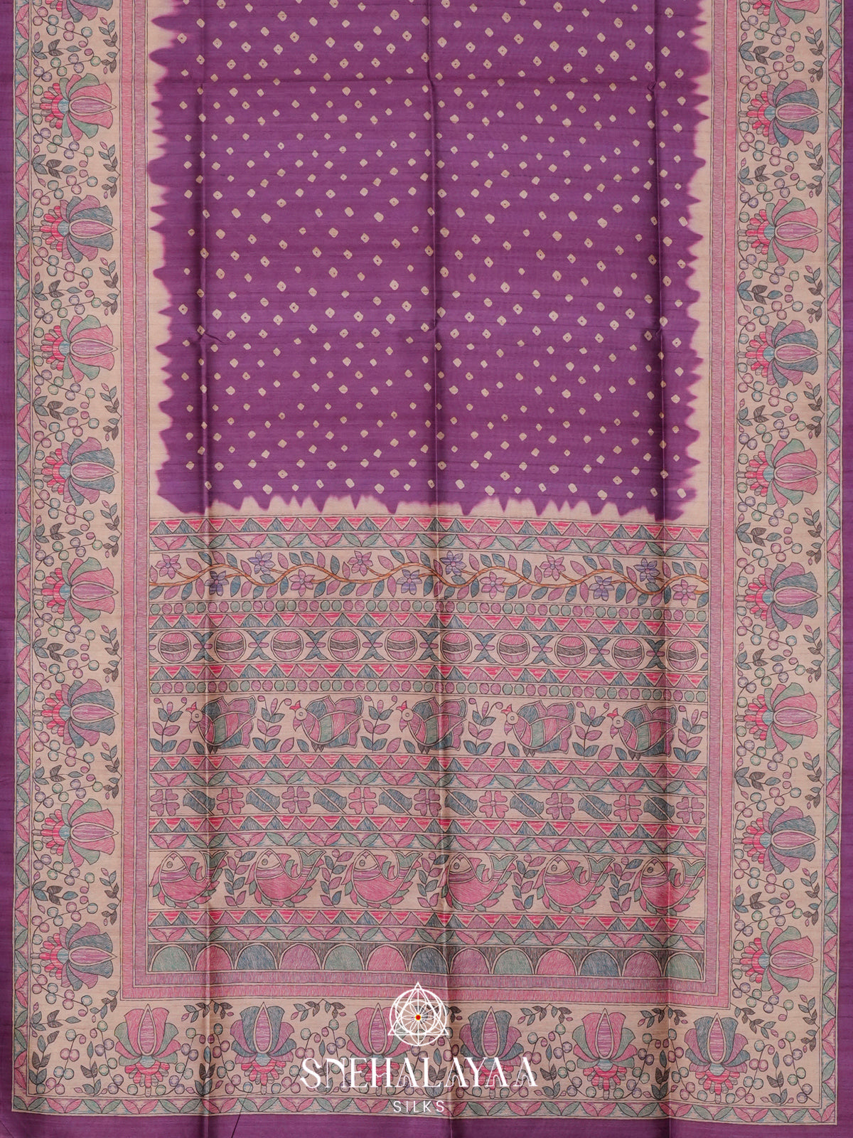 Purple  Madhubani Printed Saree