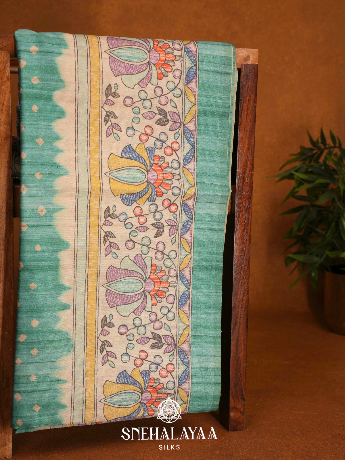 Mint Green  Madhubani Printed Saree