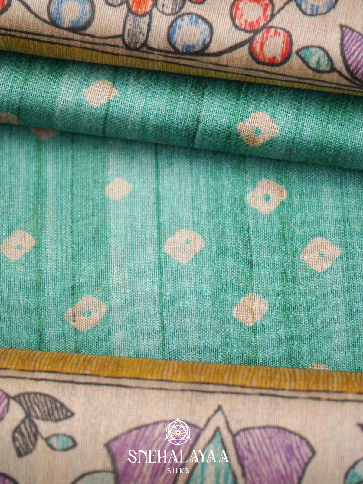 Mint Green  Madhubani Printed Saree