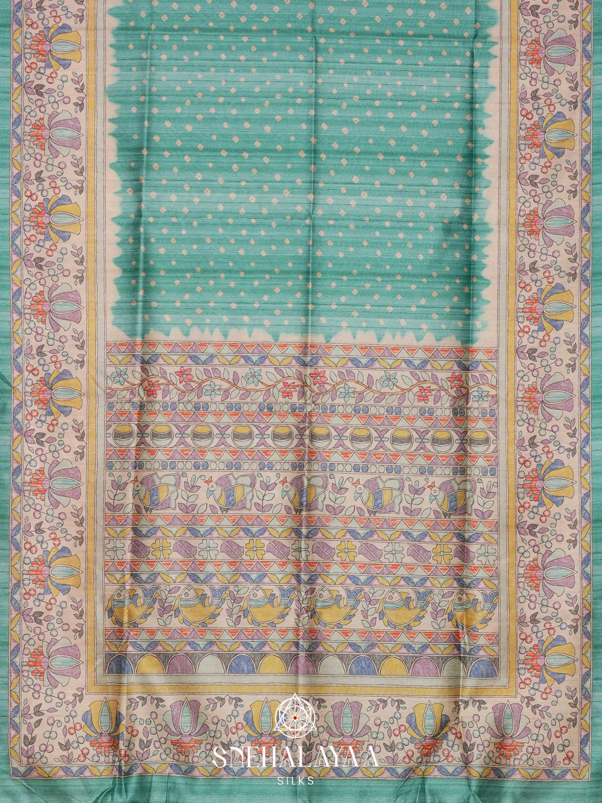 Mint Green  Madhubani Printed Saree