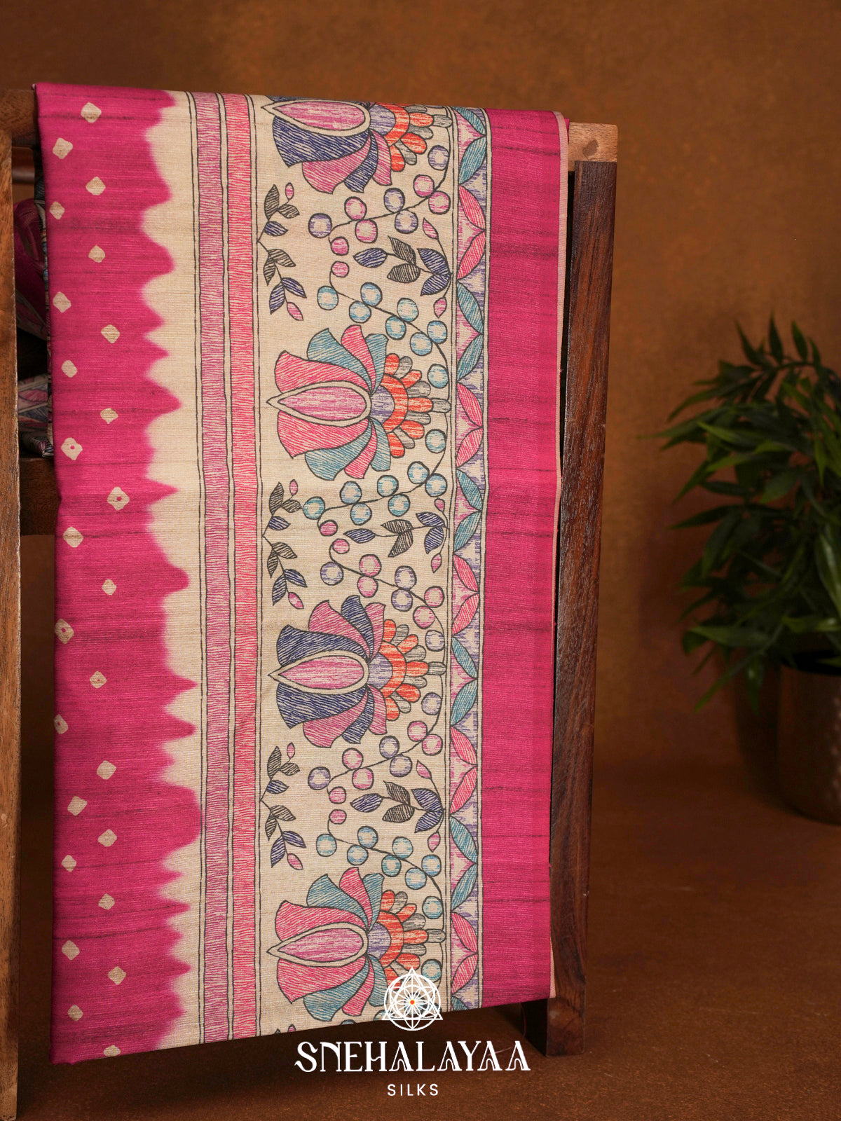 Rani Pink  Madhubani Printed Saree