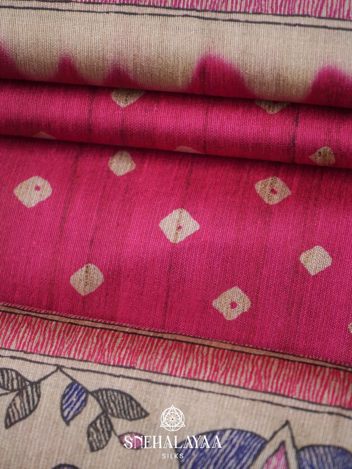 Rani Pink  Madhubani Printed Saree