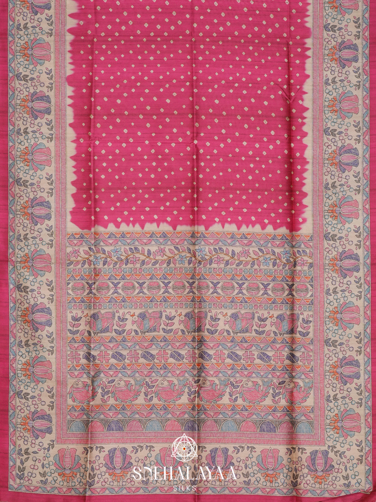 Rani Pink  Madhubani Printed Saree