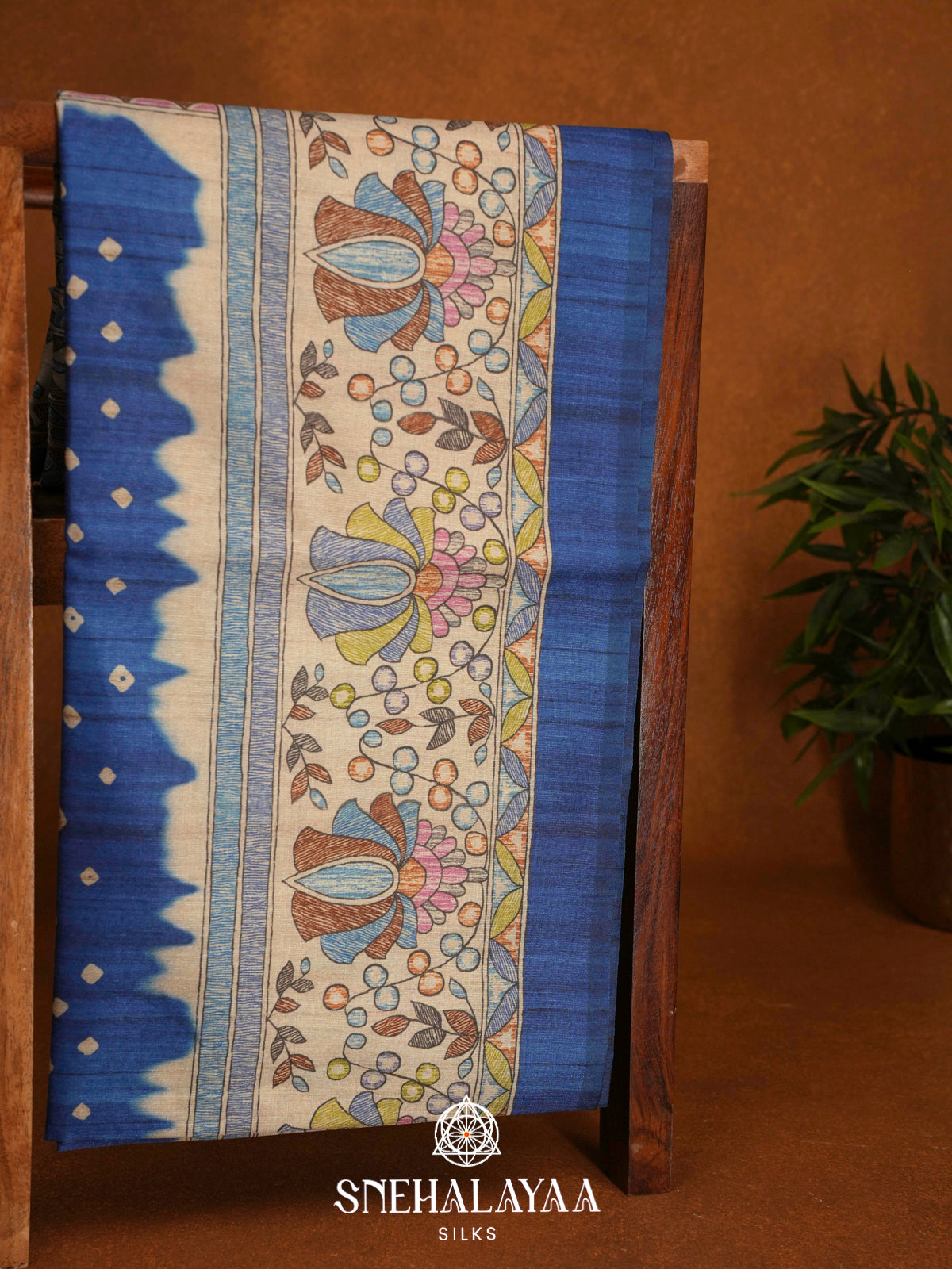 Navy Blue  Madhubani Printed Saree