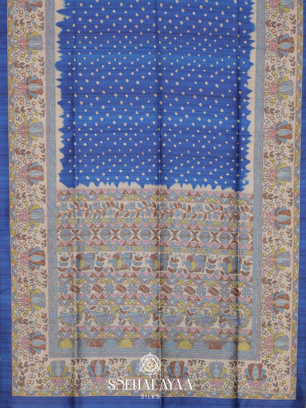 Navy Blue  Madhubani Printed Saree