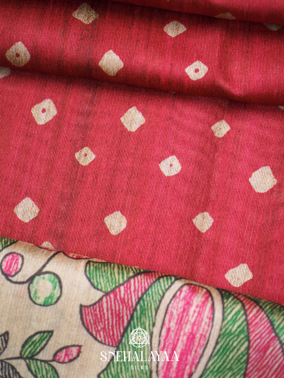 Crimson Red  Madhubani Printed Saree
